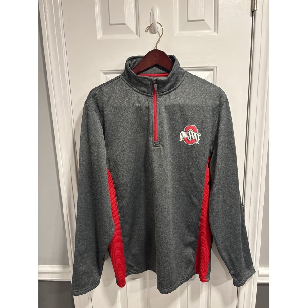Ohio State Varsity Pullover Mens Sz Lg Gray Red Quarter Zip Performance Fleece